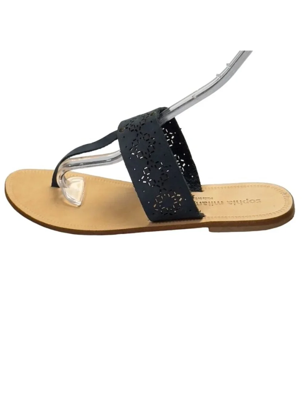 SOPHIA MILANO Women's Shoes Gray Flat Slides Perforated Leather Thongs Size 7.5M